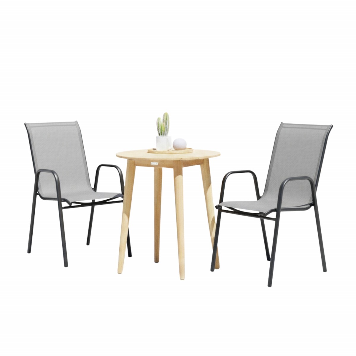 Sillas Textilina y acero mas Mesa de Eucaliptus - Nassau - Gris 