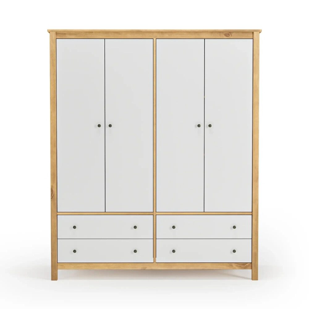 Ropero 4 Puertas 4 Cajones Madera Natural - Mari Blanco