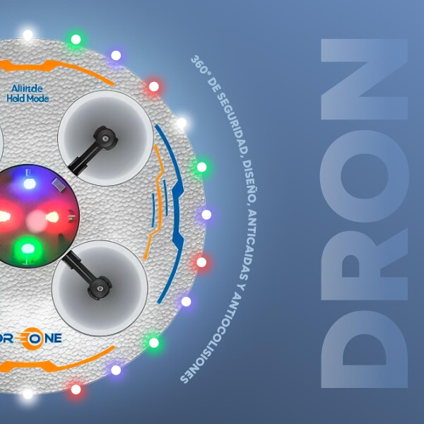 Drone Ovni Ufo Nave Espacial Luces RGB Control Remoto 80 Mts Color Gris