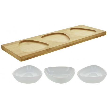 Copetinero de Bamboo + 3 bowl de ceramica Copetinero de Bamboo + 3 bowl de ceramica