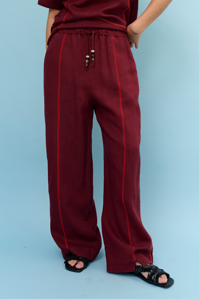 PANTALON LINO CRUZ BURDEOS