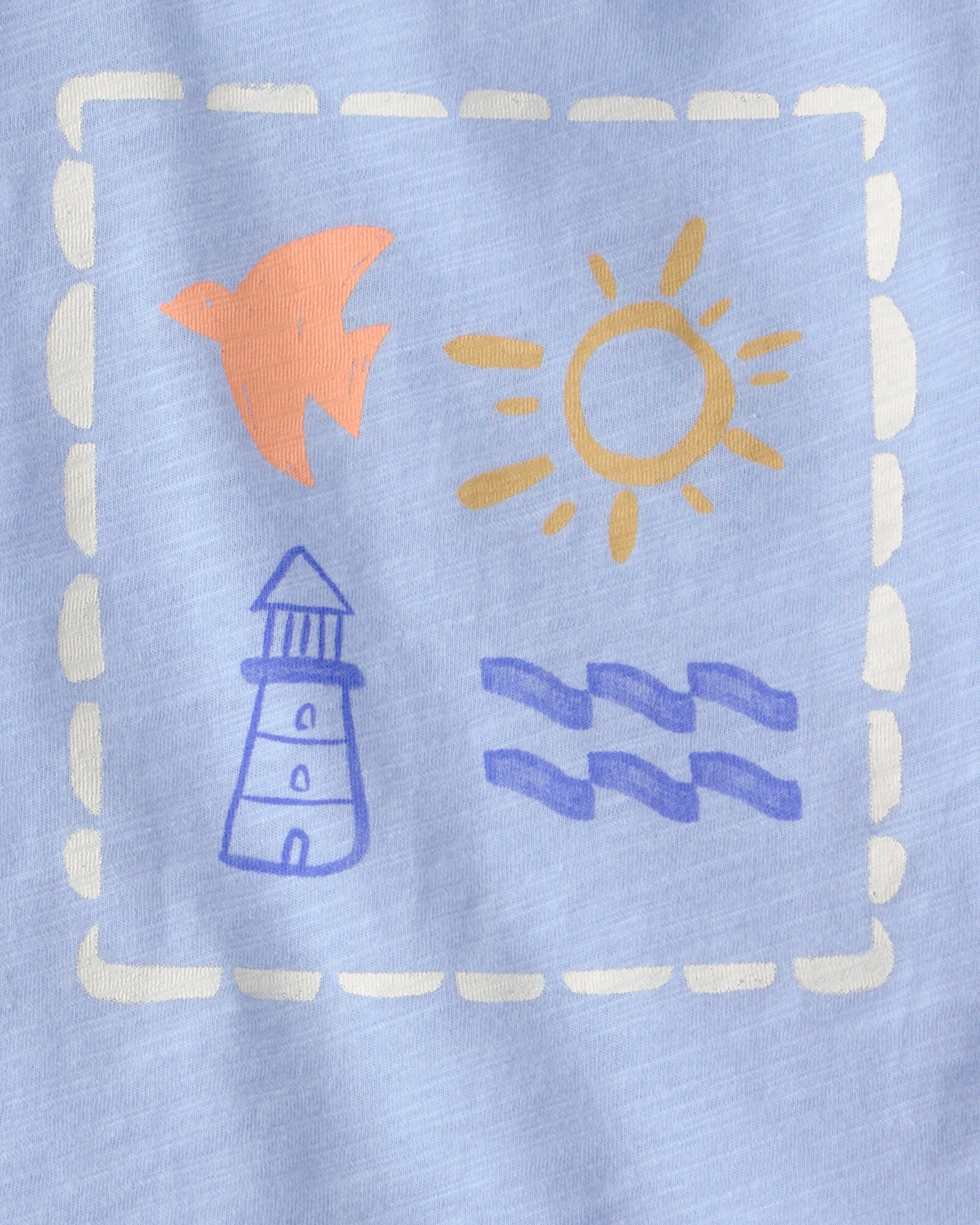 Set dos piezas de algodón, short y remera, azul y marfil, estampa faro Sin color