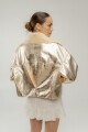 Campera Bruma Couro Metalizado Champagne