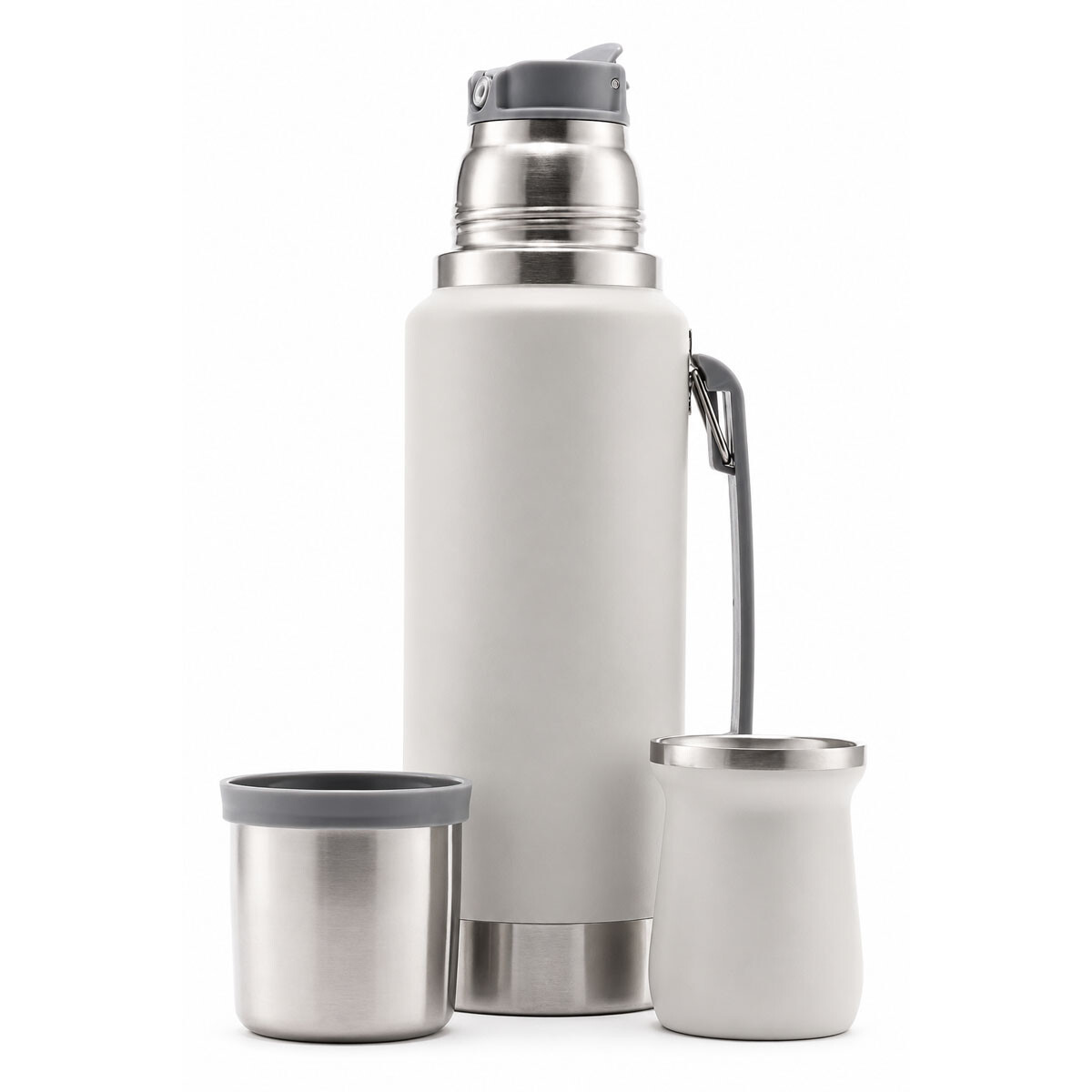 Set Matero Termo 1L Ac. Inox + Mate 160ml Térmico Completo - Gris Claro 