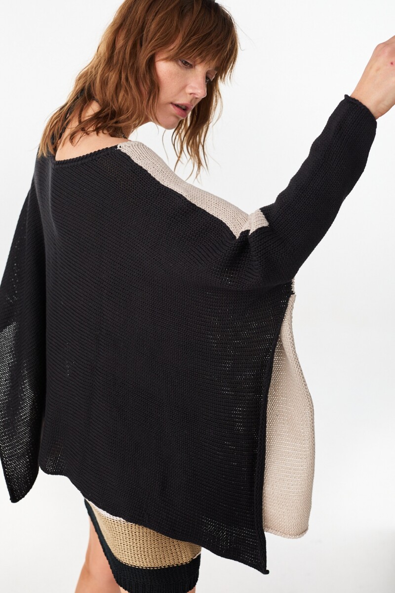Poncho Misuna Negro/Beige
