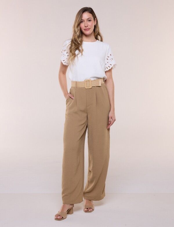 Pantalon Wide Leg Cinturón De Rafia TOSTADO
