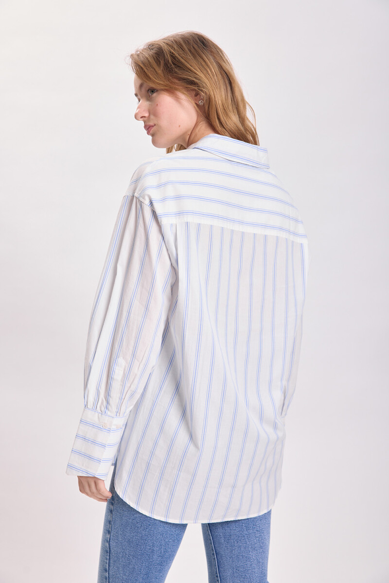 Camisa bolsillo rayada Celeste