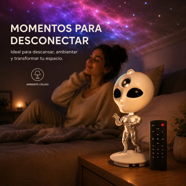 Lámpara Proyector Estrellas Alien Bluetooth Remoto 360 Blanco