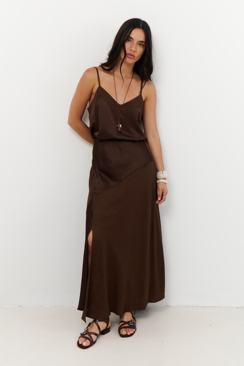 FALDA LINO SATEN MARRON