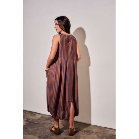 Vestido Rayado Con Lino Multi