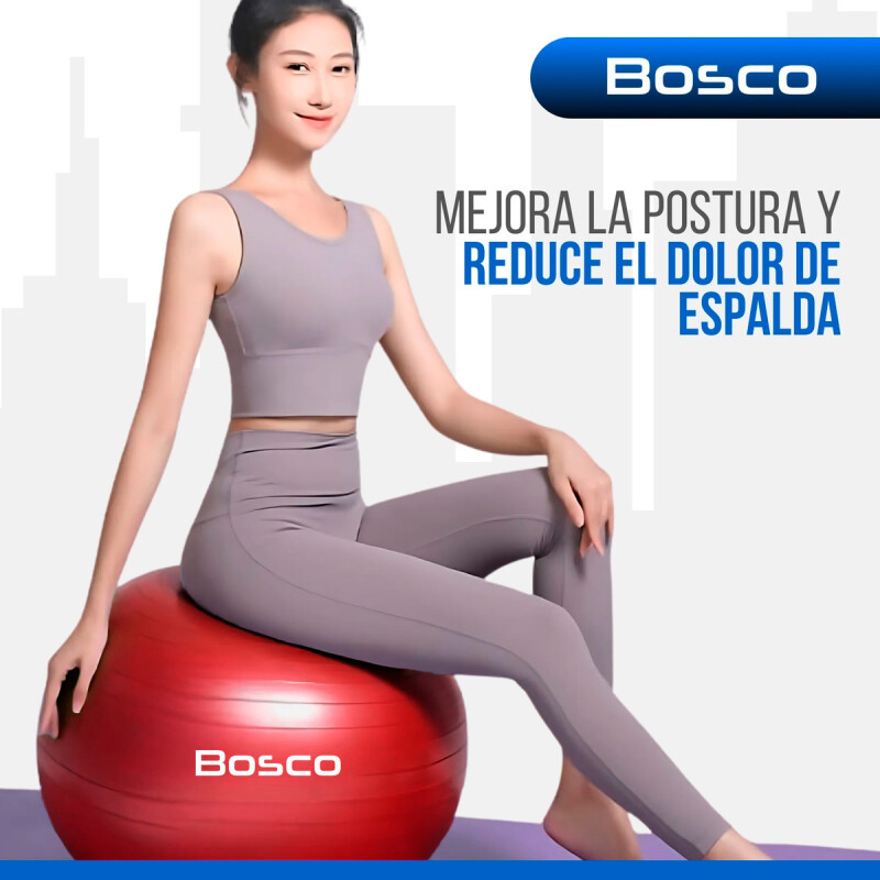 Pelota 65 Cm Pilates Yoga Bosco Gimnasia + Inflador De Pie Rojo