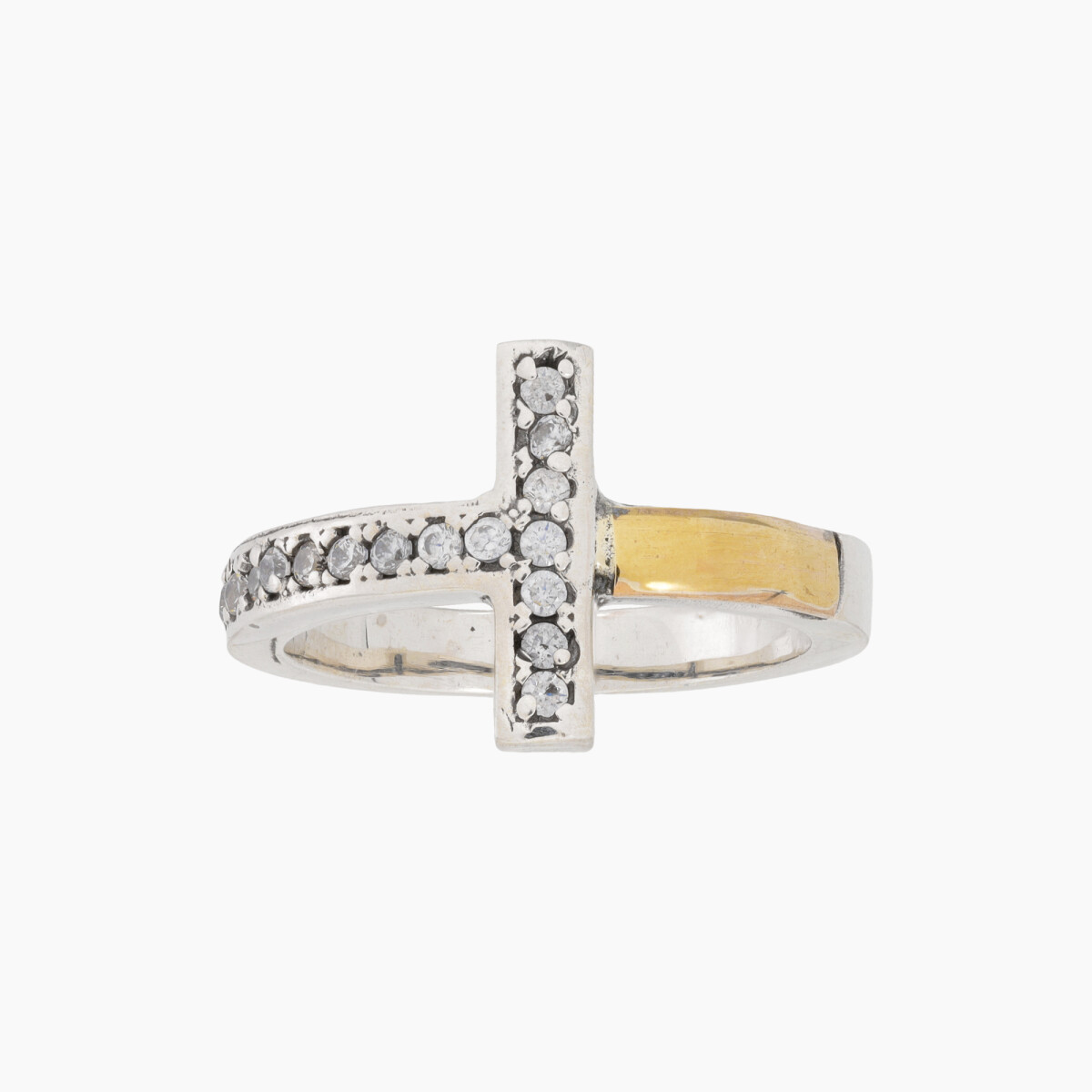 Anillo Cruz En Plata Y Oro Con Circonias 