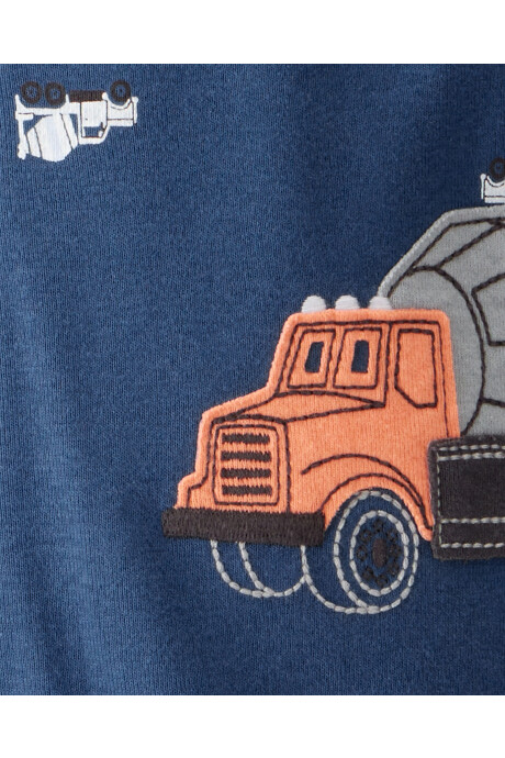 Pijama una pieza de algodón, con pie, diseño camiones de construcción Sin color