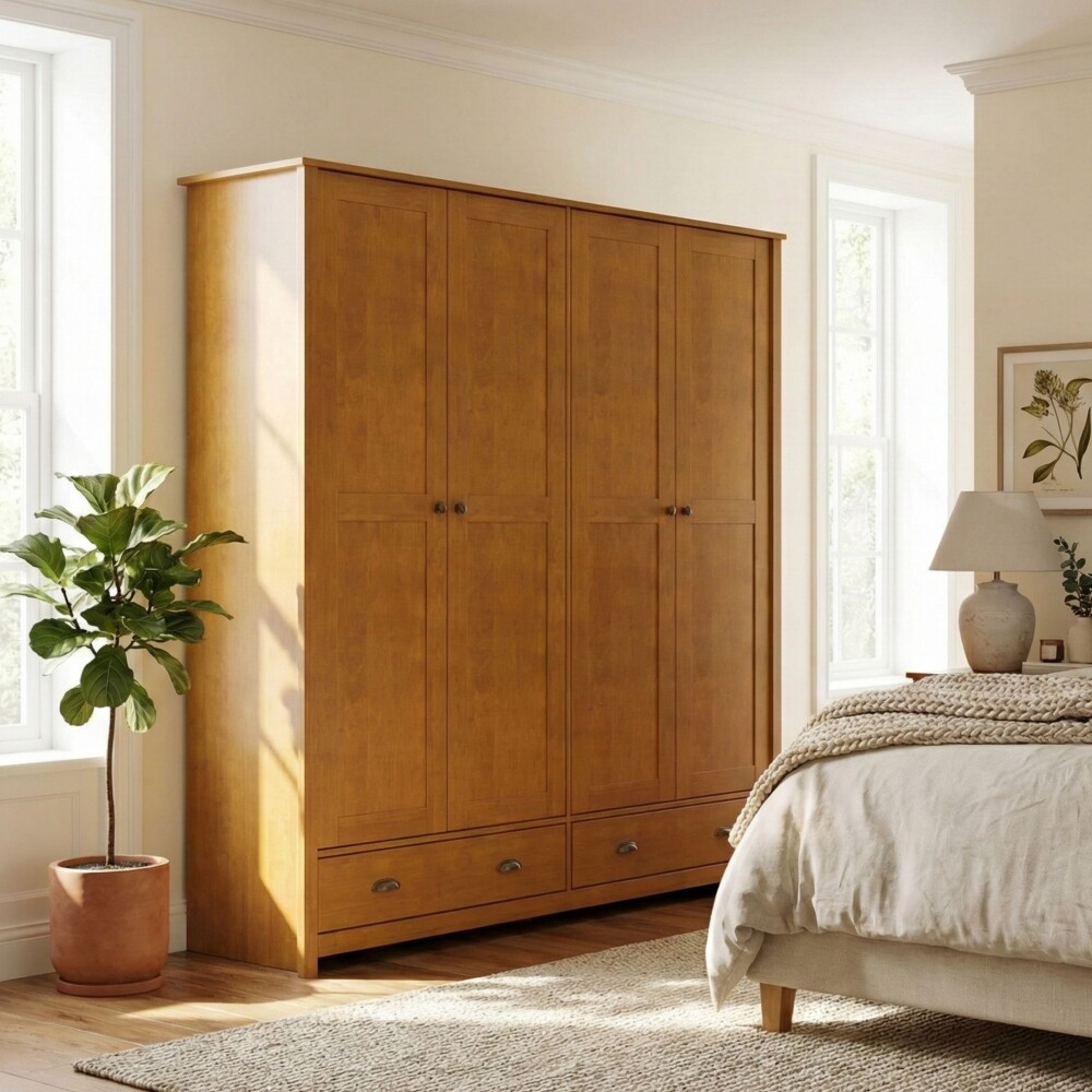 Ropero 4 puertas 2 cajones - Madera maciza - Linea Colonial Marrón