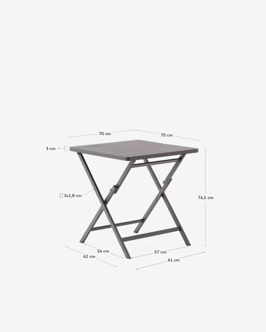Mesa de exterior plegable Torreta de aluminio con acabado gris oscuro 70 x 70 cm Mesa de exterior plegable Torreta de aluminio con acabado gris oscuro 70 x 70 cm