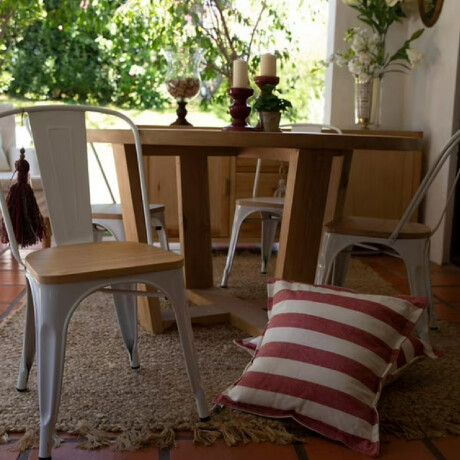 SILLA MADERA TOLIX Silla Metálica Con Asiento de Madera Tolix Blanca