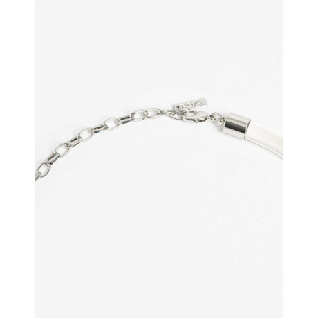 Collar Corto Metal Y Acrilico Plateado Rodio