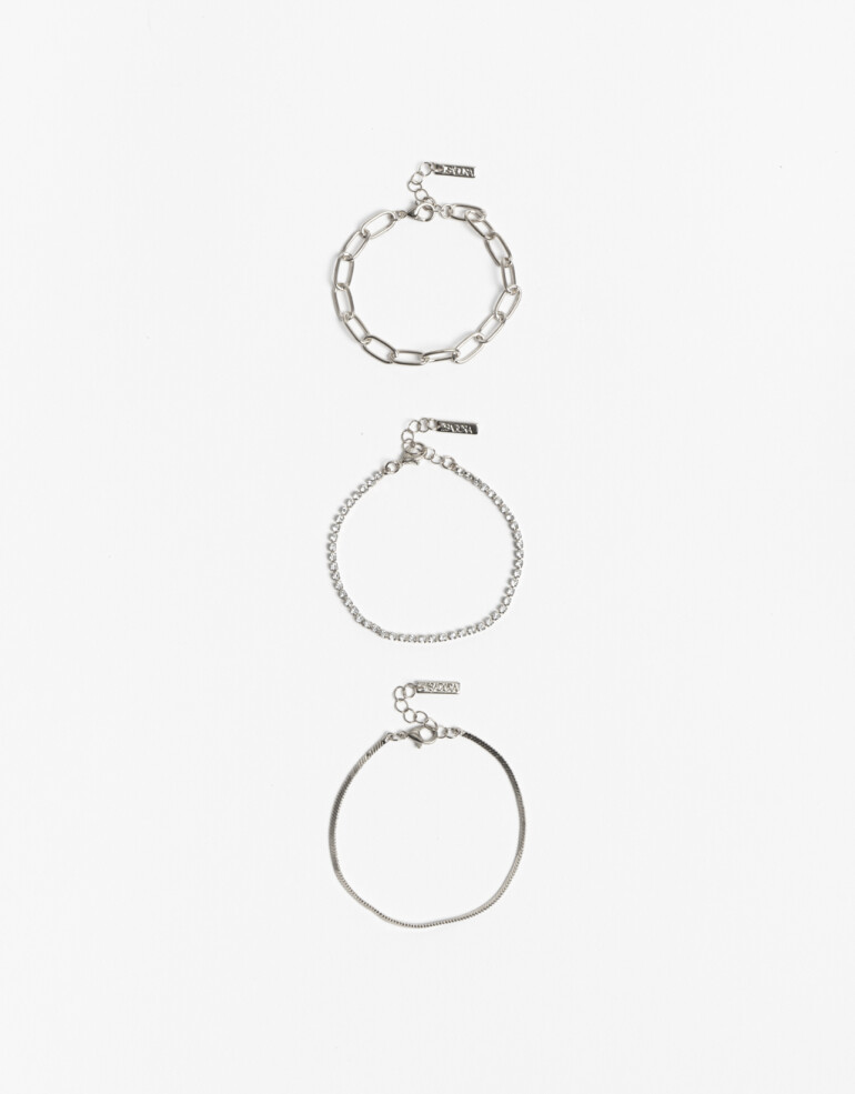 Pulseras Flexibles Sets Strass Set Pulseras Metal Y Strass - Plateado Rodio