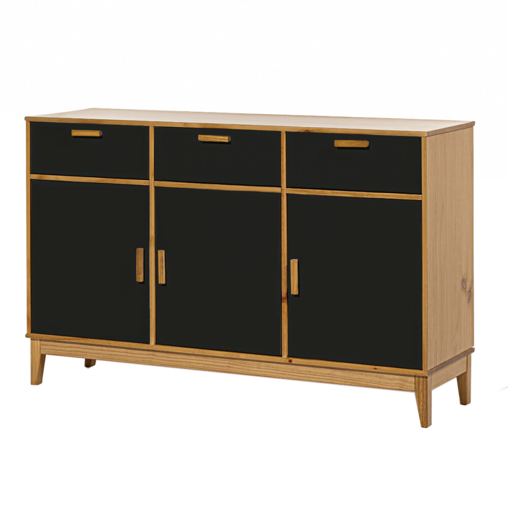Cómoda madera maciza 4 cajones 1 puerta Negro