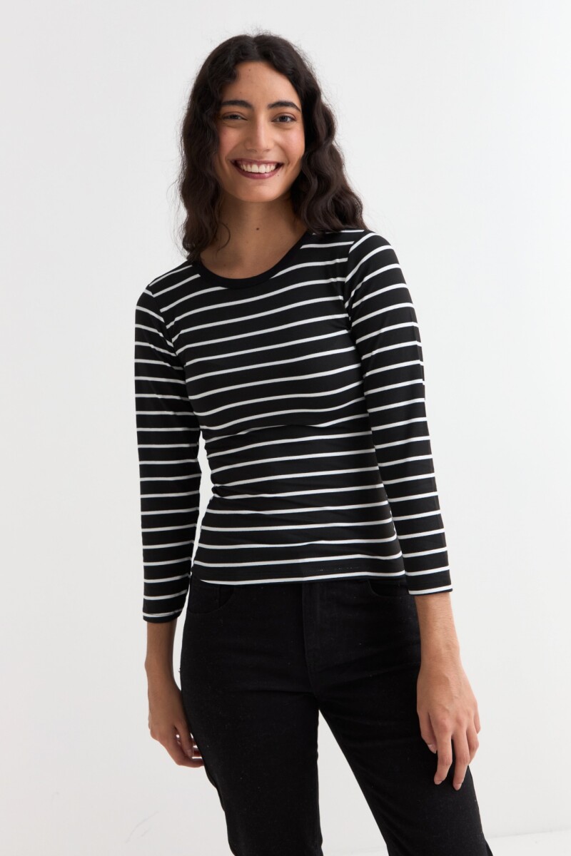 Remera m/l cuello a la base - Negro y blanco 
