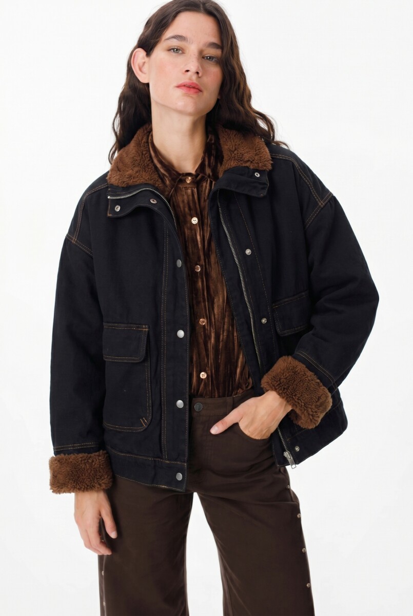 Chaqueta Polar - Negro/Marrón 