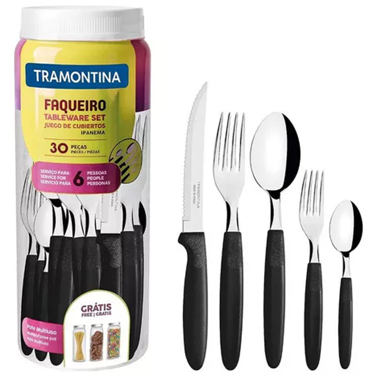 Juego de Cubiertos Tramontina Ipanema 30 Pzas + Frasco de Regalo - Negro 