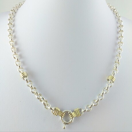 Gargantilla rolo de plata 925 con apliques en double de oro 18 ktes, ROLO. Gargantilla rolo de plata 925 con apliques en double de oro 18 ktes, ROLO.