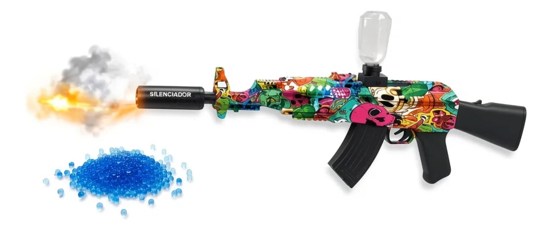 Arma AK47 de orbis hidorgel con efecto humo y luces para simular fuego del caño. 
