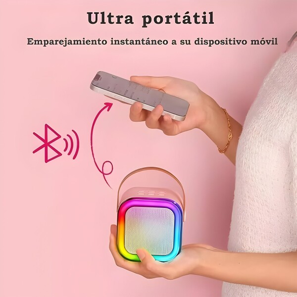 Parlante Karaoke Bluetooth Luces RGB Con Micrófono Portable Variante Color Rosa