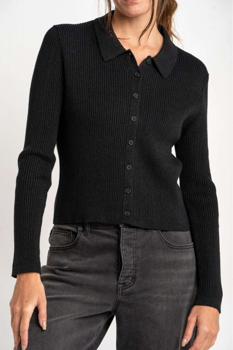 Cardigan Cuello Polo - Negro 