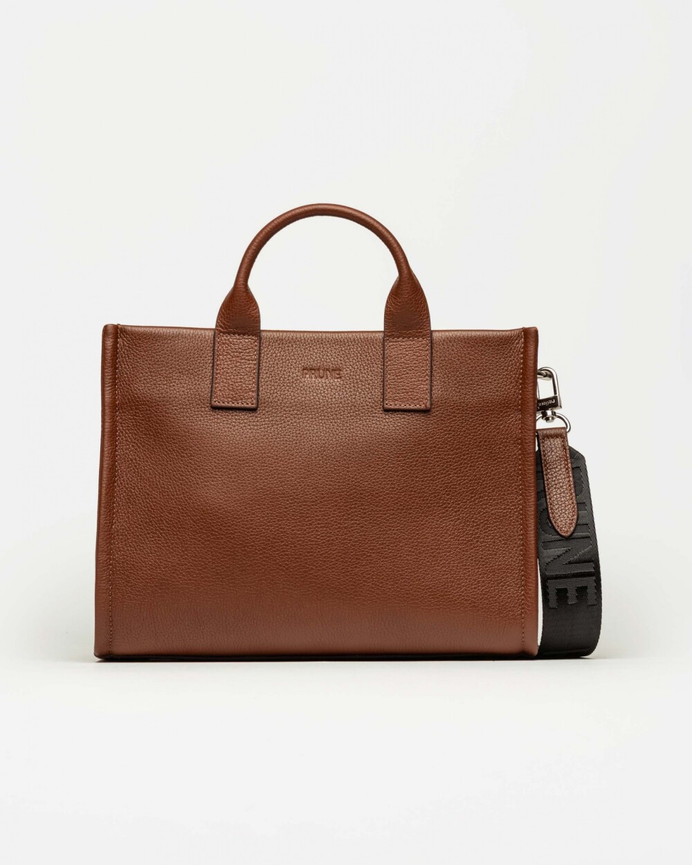 Cartera de mano Capri en cuero graneado Tabaco Niquel