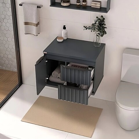 Mueble de Baño Suspendido Cecília (60cm) | Diseño Ripado, Bacha Cuadrada y Botiquín Mueble de Baño Suspendido Cecília (60cm) | Diseño Ripado, Bacha Cuadrada y Botiquín