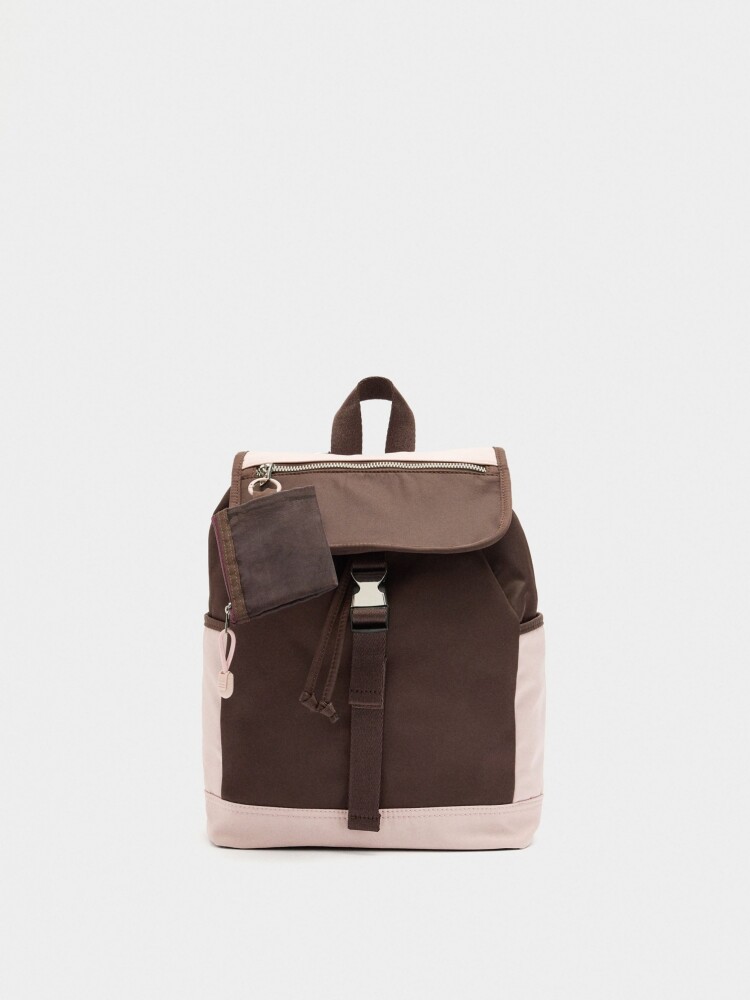 Mochila Color Block Con Nylon burdeos