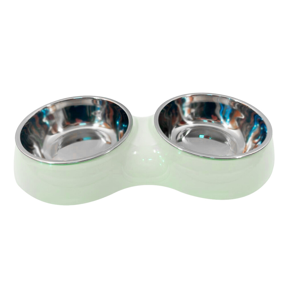 Comedero Doble Para Mascotas Bowl Bebedero Perros Gatos Color verde