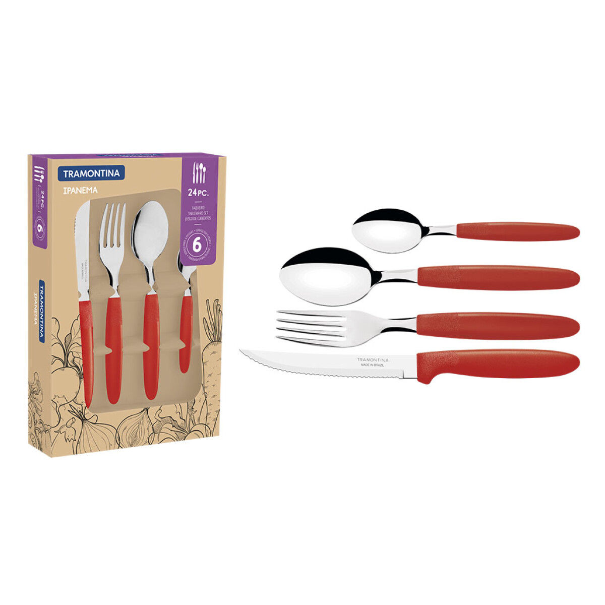 Juego de Cubiertos Tramontina Ipanema 23398/772 24 Piezas - ROJO 