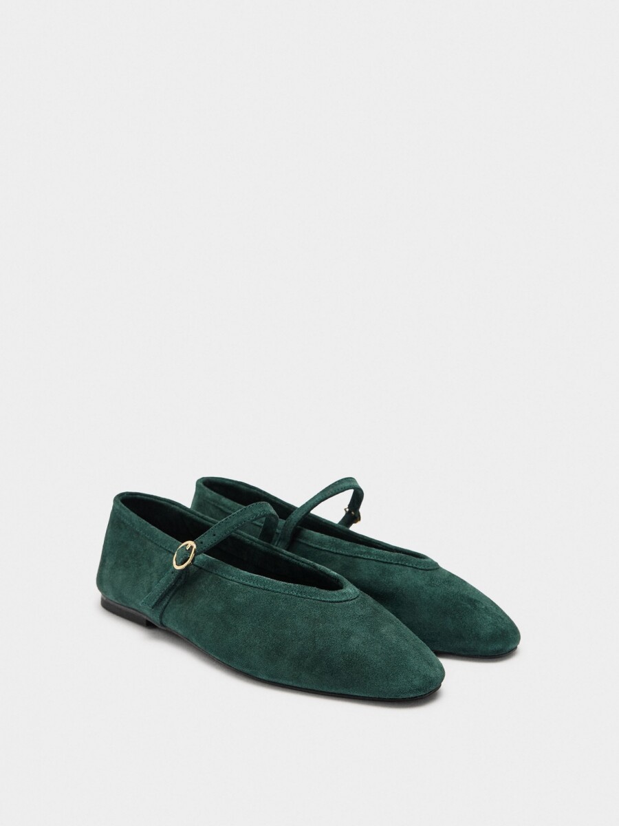 Bailarinas De Piel Con Tira Y Hebilla verde