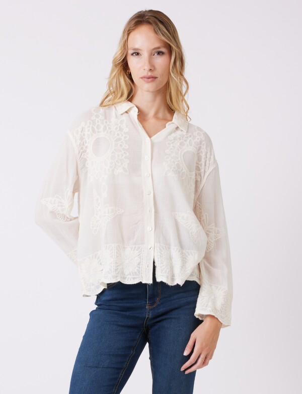 Camisa Algodon Bordada CRUDO