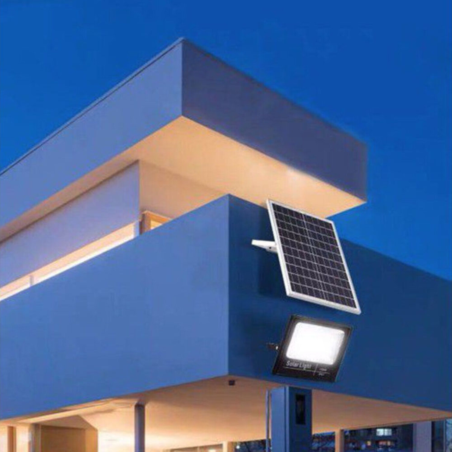 Foco Exterior Solar 3 Luces Led p/Pared Sensor Mov y Control - Negro — HTS