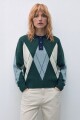 Sweater rombos cuello polo verde ingles