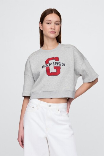 Buzo Deportivo Crop Manga Corta Logo Mujer Light Heather Grey