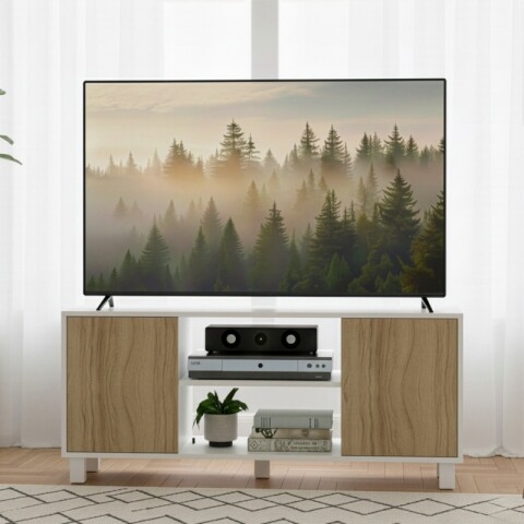 Mueble Rack de Tv Hasta 50" Manhattan de Piso con 2 Puertas y Estantes 120 cm de Ancho - Manchester / Blanco Mueble Rack de Tv Hasta 50" Manhattan de Piso con 2 Puertas y Estantes 120 cm de Ancho - Manchester / Blanco