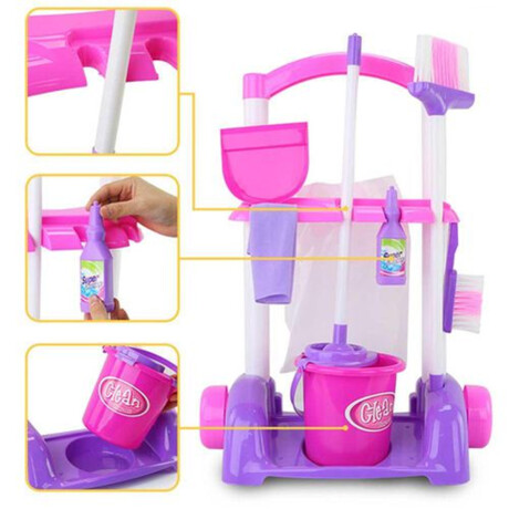 Kit Carrito Limpieza Escoba Balde Con Accesorios Niña Kit Carrito Limpieza Escoba Balde Con Accesorios Niña