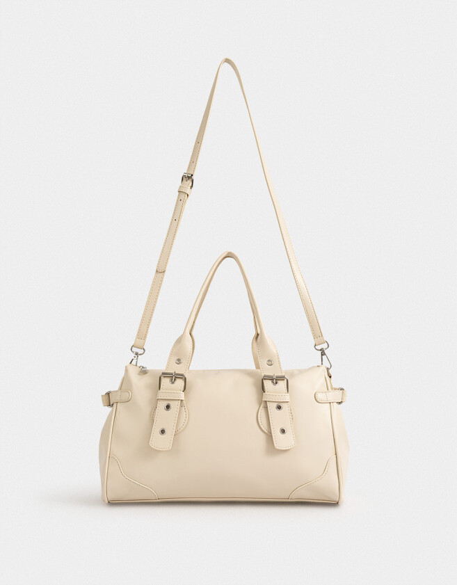 City Cartera Bowling Con Hebillas - Blanco Crudo
