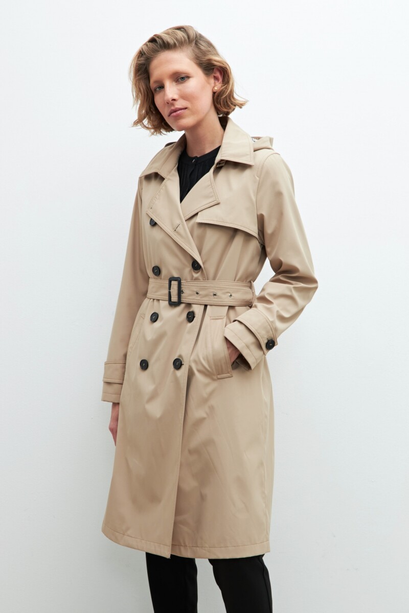 Trench impermeable con capucha desmontable beige