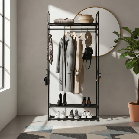 Perchero Zapatera Organizador de Pie Multifuncional 3Niveles Negro
