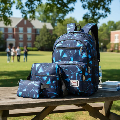 Set Mochila Bolso Monedero Alumno 3 Piezas Unisex Resistente Cyan