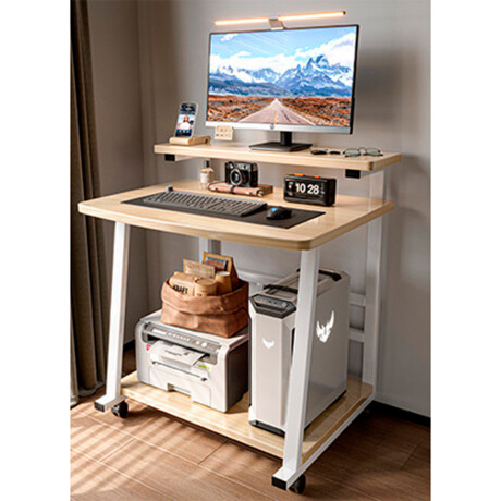 Escritorio Compacto con Ruedas 2 Estantes 60cm 806-3 NATURAL