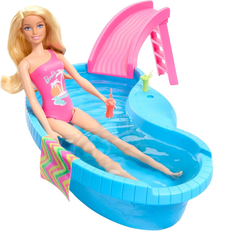 Barbie - Piscina Con Tobogan Y Muñeca Barbie - Piscina Con Tobogan Y Muñeca