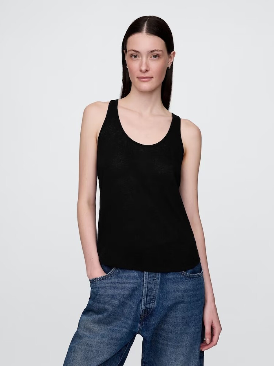 Musculosa De Lino Mujer - Black 