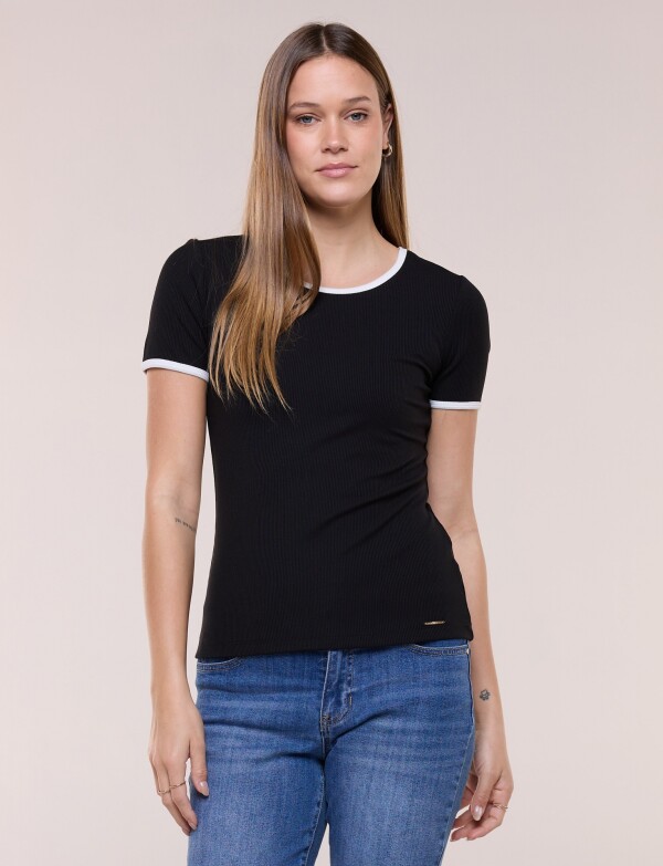 Remera Basica Ribs Contraste NEGRO/BLANCO